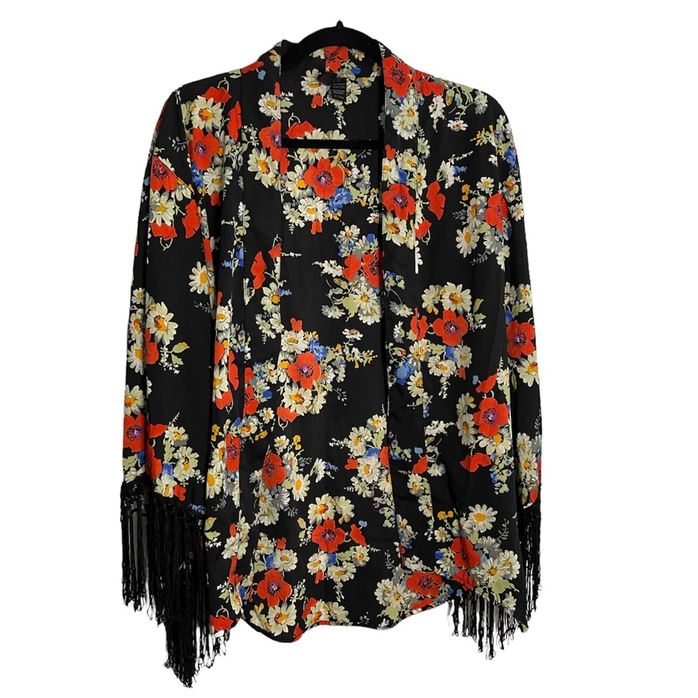 floral fringe kimono